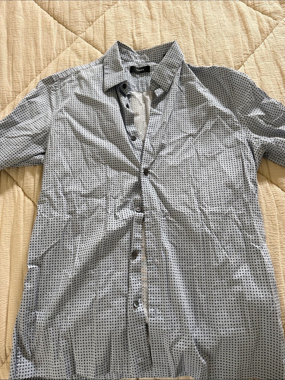Theory Men’s Light Blue Shirt with Navy Micro-Print
